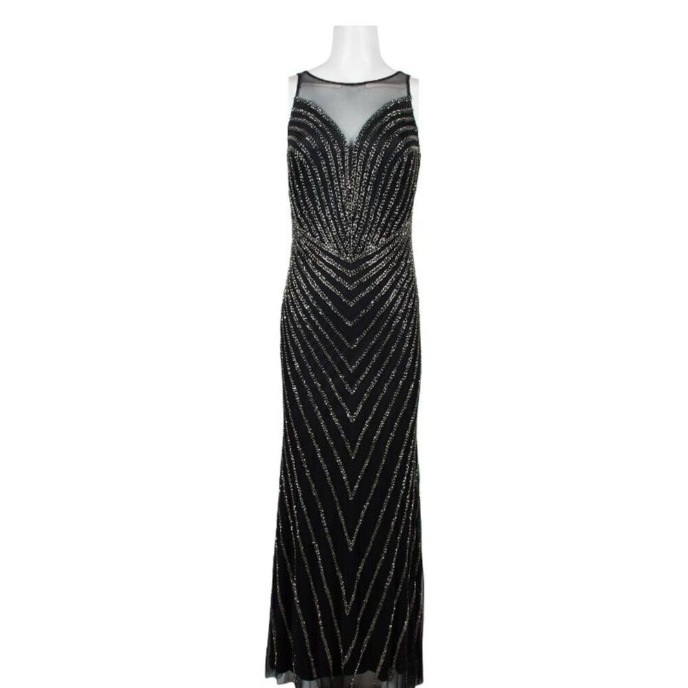 Adrianna Papell Boat Neck Sleeveless‎ Illusion Gown, 4
